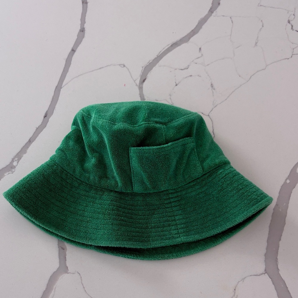 LACK OF COLOR Emerald Green Terry Cloth WAVE Pocket Bucket Hat S/M